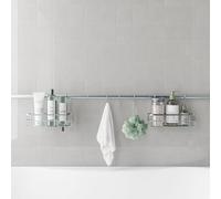 Zenna Home Bathroom Organizer Shower Caddy, Adjustable Horizontal Tension Pole Between Wall Shower Storage System with 2 Baskets and 3 Hooks, 26 to 76 Inch, Silver