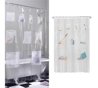 MAYTEX Rete Tenda da Doccia e Organizer per Vasca da Bagno in PEVA con 9 Tasche portaoggetti, Eva, Fodera Trasparente, 70 Inches x 72 Inches
