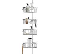 Zenna Home NeverRust - Portaoggetti da doccia in alluminio, con 4 ripiani, regolabile, da 152,4 a 240,4 cm, cromato satinato