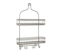 Zenna Home Organizer da bagno da appendere, in acciaio con 2 ripiani extra larghi e ganci integrati, sistema di archiviazione resistente alla ruggine sopra il soffione della doccia, nichel satinato