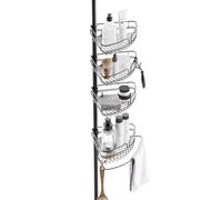Zenna Home Tension Pole Shower Caddy, Adjustable Corner Shower Storage System with 4 Baskets and Built in Towel Bar, Bathroom Organization Solution, 60 to 97 Inch, Matte Black