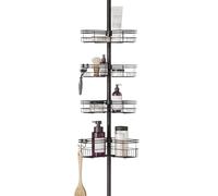 Zenna Home Tension Pole Shower Caddy Corner Organizer, Adjustable Standing Shower Caddy with 4 L-shaped Baskets and Hooks, Rust Resistant Bathroom Tension Rod Organizer, 60 to 97 Inch, Bronze