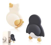 ZENQARI 2 Pezzi Fermaporta Stickers 3D - Adesivi in Silicone a Forma di Gatto e Pinguino, 6x8 cm, Multicolore, per Casa, Ufficio e Scuola (Materiale Gomma)