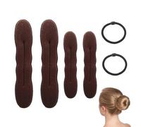 ZENQARI 4 Pezzi Chignon per Ciambella, Magici Fermagli per Capelli in Corda di Pelle, Strumento per Creare Acconciature Updo, Per Donne, 2 Dimensioni, Colore Caffè