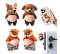 ZENQARI 4 Pezzi Simpatico Fermaporta Maniglia a Muro divertente in Gomma con Adesivo a Forma di Testa di Shiba Inu Marrone, Sticker Antiscivolo per Porte e Cellulari, Dimensioni 11x7 cm
