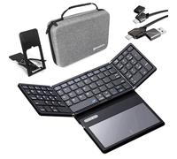 ZenRich Tastiera Bluetooth pieghevole con grande touchpad, organizer elettronico da viaggio, supporto, cavo di ricarica rapida 4 in 1, per viaggi, affari, iPad, Android, tablet, smartphone