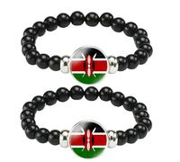 ZENRUIMING 2 braccialetti con bandiera del Kenya, braccialetti elastici fatti a mano, gioielli africani, souvenir turistico del Kenya, Adjustable, Resina Vetro, Nessuna pietra preziosa