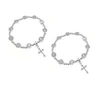 ZENRUIMING 2 braccialetti con medaglia di San Benedetto con medaglia di San Cristoforo, con ciondolo a forma di croce, perline rotonde, gioielli cattolici cristiani, accessori di protezione per uomini