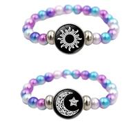 ZENRUIMING 2 braccialetti con perline che si illuminano al buio con sole e luna, fatti a mano, braccialetto elastico per amanti del sole e della luna, bracciale da uomo e donna in lega di vetro,