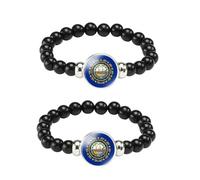 ZENRUIMING 2 braccialetti con perline nere con bandiera del New Hampshire, fatti a mano, con cordino elastico regolabile, bandiera degli Stati Uniti