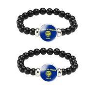ZENRUIMING 2 braccialetti con perline nere con bandiera dello stato dell'Oregon, braccialetto fatto a mano in corda elastica con bandiera dello stato