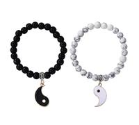 ZENRUIMING 2 braccialetti con perline semplici Yin Yang in pietra naturale, per yoga, meditazione, armonia, accessorio per coppia, anniversario, San Valentino, compleanno
