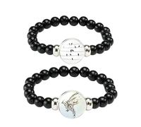 ZENRUIMING 2 braccialetti fatti a mano con perline nere con ciondolo in vetro di cristallo, design con note musicali, braccialetto elasticizzato per donne e uomini, gioielli bohémien regalo