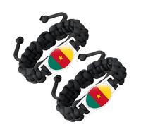 ZENRUIMING 2 braccialetti in corda intrecciata a mano con bandiera del Camerun, regolabile, con bandiera in cristallo, souvenir di viaggio del Camerun, accessorio per festa nazionale del patriota