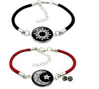 ZENRUIMING 2 braccialetti in pelle nera da uomo e da donna con sole e stelle, luna e stelle che si illuminano al buio, one size, Cuoio Vetro, Nessuna pietra preziosa