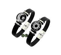 ZENRUIMING 2 braccialetti in pelle nera da uomo e da donna con sole e stelle, luna e stelle che si illuminano al buio, One size, Pelle, Vetro