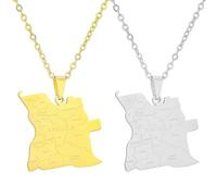 ZENRUIMING 2 collane con ciondolo a forma di mappa della città dell'Angola, stile etnico, in acciaio inox lucido, souvenir da viaggio