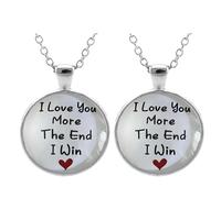 ZENRUIMING 2 collane con scritta "I Love You More The End I Win", in lega di zinco, con ciondolo in vetro per anniversario, San Valentino, regalo di compleanno