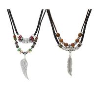 ZENRUIMING 2 collane vintage a forma di ala di piuma, collana vintage regolabile intrecciata a mano multistrato in pelle con perline, da uomo e da donna, gioielli tribali in stile punk etnico
