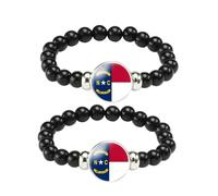 ZENRUIMING 2 pz North Carolina State Flag Handmade Nero Perline Braccialetto con Cordoncino Elastico Regolabile Bandiera Dello Stato USA Braccialetto