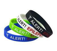 ZENRUIMING 4 braccialetti in silicone per allerta medica per epilessia, braccialetto elastico per adulti, One size, Silicone, Senza pietra, Bianco, verde, blu, nero