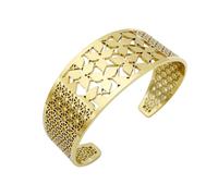 ZENRUIMING Bold bracciale in acciaio inox traforato da 19 cm, foglia geometrica arabesca filigrana, regolabile