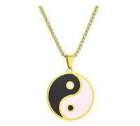 ZENRUIMING - Collana con ciondolo Yin Yang - Catena placcata in oro in acciaio inossidabile nero e bianco per meditazione, yoga e pace interiore