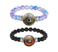 ZENRUIMING Set di 2 braccialetti per risveglio dell'occhio di Horus e del malocchio, gioielli spirituali con perline energetiche per uomini e donne, regalo di protezione, intuizione e forza