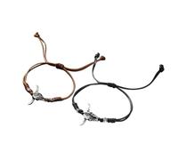 ZENRUIMING Set di 2 braccialetti rustici in stile bohémien con teschio di toro, per coppie, corda regolabile in pelle intrecciata con ciondolo a forma di testa di mucca argentata, unisex