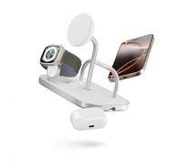 Zens 4-in-1 Wireless Charger, Caricatore Wireless MagSafe e Qi2 da 15 W per iPhone/Apple Watch/AirPods, Adattatore da 65 W Incluso (EU/UK/US) Con Cavo da 1,5 m Integrato, Bianco