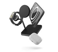 Zens Office Wireless Charger 3, Caricatore Wireless MagSafe e Compatibile Qi2 da 15 W per iPhone/Apple Watch/AirPods, Adattatore da 45 W Incluso (EU/UK/US) Con Cavo da 1,5 m Integrato, Nero