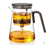 ZENS Theiere in vetro con infusore, Magic Teiera con coperchio magnetico per succhiare tè in foglie o fiori di tè, regali per gli amanti del tè, motivo noce nero 1000 ml
