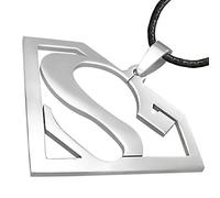 ZENSE - Collana supereroe in stile Comics con ciondolo simbolo lettera S in acciaio inossidabile ZP0075 - Con cordino nero regolabile da 45 cm