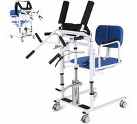 ZenSeFarin Sollevatore Paziente Idraulico, Altezza di Sollevamento Idraulica Paziente Altezza di Sollevamento Regolabile 40-65 Cm, con Schienale Diviso a 180° per Malati Anziani Disabili,Blue