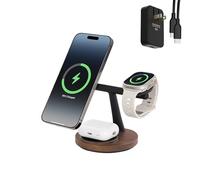 ZenStand - Caricabatterie magnetico wireless, compatibile con iPhone e Apple Watch, compatibile con MagSafe, design in legno di noce, 15 W Max, stazione di ricarica wireless Soft-Touch, (letto con