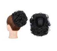 ZENY896V Chignon da Donna Chignon for Capelli Ricci spettinati, Chignon Sintetico con Coulisse, Fermaglio for Capelli, Coda di Cavallo, Extension for Capelli Pezzo di Capelli disordinato(Jet Black)