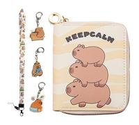 ZenyTra Capybara Borse per bambini con cordino e 3 portachiavi | Portafoglio PU & pratica conservazione per monete, carte e banconote