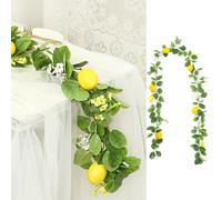 ZenyTra Ghirlanda di limone artificiale, 200 cm, realistica ghirlanda di frutta con limoni gialli e foglie verdi, decorazione per porta, parete, matrimonio, festa, primavera, estate (limone, verde)