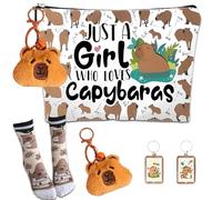 ZenyTra Set regalo Capybara da 5 pezzi | Trousse per cosmetici, calzini e 3 portachiavi | Just a Girl Who Loves Capybaras | Simpatico regalo per donne e ragazze