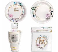 ZENZERO® -Kit Coordinato Matrimonio Usa e Getta Elegante - 16 Piattini, 12 Piatti, 12 Bicchieri, 16 Tovaglioli - Decorazione Floreale Oggi Sposi per Matrimonio, Nozze, Ricevimento(3 KIT)