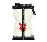 ZENZERO® - ORSO ROSA - ORSETTO ricoperto di ROSE in PE - Orsacchiotto in Confezione Regalo - Dimensioni 10" (26x17cm) - Pezzi: 1 - disponibili vari COLORI - Colore: (BIANCO CUORE ROSSO)