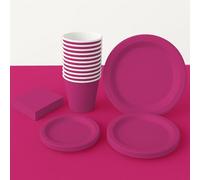 ZENZERO® - SET Coordinato STOVIGLIE per FESTE in Carta MONOUSO - vari COLORI - 20 Piatti 23cm, 20 Piatti 18cm, 16 Bicchieri, 20 Tovaglioli, 1 Tovaglia 137x274cm (Fucsia)