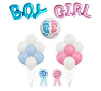 ZENZERO® - SET PALLONCINI per FESTA IT'S BOY OR GIRL - Gender Reveal Party - Baby Shower Decorazione (1 Set Boy or Girl 17pz + Coccarde Team Boy e Team Girl)