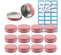 ZEOABSY 10 Pezzi 30 ml Rosa Barattoli di alluminio Scatola Alluminio a Vite Vasetti Rotondo per DIY Candele Cosmetico Caramella Gadget Balsamo Labbra con 1 Etichette e 5 Cucchiaio