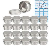 ZEOABSY 100 Pezzi Barattoli di alluminio 80ml a Vite Argento Scatola in Alluminio Forma Rotondo, Vasetti per DIY Candele Cosmetico Caramella Gadget Balsamo Labbra, 4x Etichette e 10x Spatola