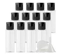 ZEOABSY 12 Pezzi 20 ml Trasparente Bottiglie di plastica PET con Tappo Flip Top Nero, Spalla Piatta Contenitori per Cosmetico, Bottiglie da Viaggio per Lozioni, Liquido, Olio (NON PUÒ SPREMERE)