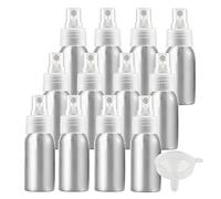 ZEOABSY 12 Pezzi 50 ml Bottiglie Spray Argento Vuote in Alluminio con Pompa Trasparente Fine Nebbia Flacone Spray per Cosmetica Acqua Profumo da Viaggio Riempibile, Imbuto