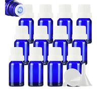 ZEOABSY 12 Pezzi Bottiglietta di Vetro per Oli Essenziali da 10 ml Blu Bottiglia con Tappo di Sicurezza Bianco con Contagocce Interno a Caduta, Contenitori di Aromaterapia