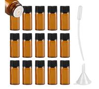 ZEOABSY 20 Pezzi Mini Bottiglietta di Vetro per Oli Essenziali da 5 ml Ambra Marrone Bottiglia con Riduttore e Tappo Nero, Contenitori di Aromaterapia, Bottiglia Campione Viaggio