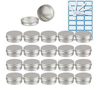 ZEOABSY 30 Pezzi Barattoli di alluminio 15ml a Vite Argento Scatola in Alluminio Forma Rotondo, Vasetti per DIY Candele Cosmetico Caramella Gadget Balsamo Labbra, 2x Etichette e 5x Spatola